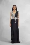 Black Embroidered Satin Drape Saree