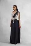 Black Embroidered Satin Drape Saree