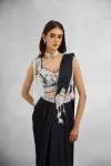 Black Embroidered Satin Drape Saree
