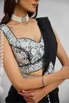 Black Embroidered Satin Drape Saree