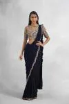 Pure Black Net Drape Saree