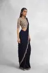 Pure Black Net Drape Saree
