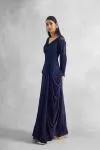 Midnight Navy Satin Drape Gown