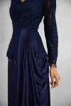 Midnight Navy Satin Drape Gown