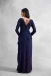Midnight Navy Satin Drape Gown