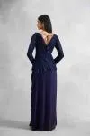 Midnight Navy Satin Drape Gown