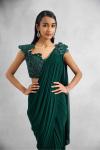 Bottle Green Net Drape Saree