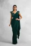Bottle Green Net Drape Saree
