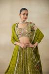 Solid Muted Yellow-Green Lehenga Set 