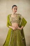 Solid Muted Yellow-Green Lehenga Set 