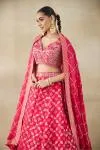 Hot Coral Banarasi Silk Lehenga Set 