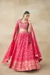 Hot Coral Banarasi Silk Lehenga Set 