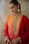Ombre Red Silk Suit Set 
