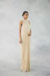 Beige Draped Net Gown