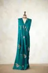 Teal Green Tussar Slik Saree