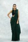 Forest Green Lyrca Net Drape Saree