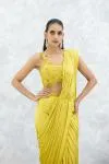 Yellow Satin Drape Saree