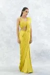 Yellow Satin Drape Saree