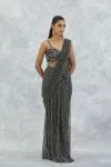 Charcoal Grey Net Drape Saree