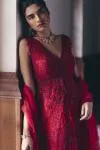 Cherry Red Organza Sharara Set