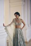 Aqua Tissue Net Lehenga Set