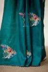 Teal Green Tussar Slik Saree