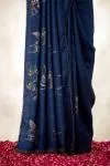 Midnight Blue Tussar Slik Saree