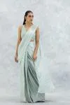 Ash Blue Lycra Net Drape Saree