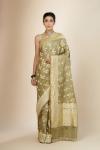 Dusty Olive Green Banarasi Silk Saree