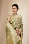 Dusty Olive Green Banarasi Silk Saree