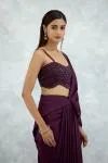 Wine Lycra Drape Saree