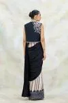 Black and Ivory Printed Crepe Drape Saree