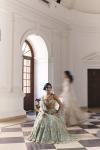 Aqua Tissue Net Lehenga Set
