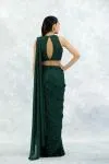 Forest Green Lyrca Net Drape Saree
