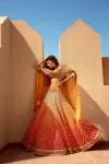 Red And Yellow Ombre Silk Lehenga