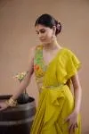 Indian Yellow Drape Saree Set