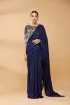 Ink Blue Net Embroidery Saree