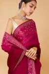 Magenta ombre Embroidered Saree