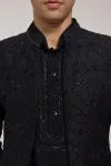 Black Embroidered Front-Open Jacket Set