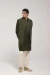 Green Silk Front-Open Half Jacket Set