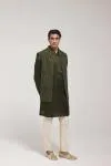 Green Silk Front-Open Half Jacket Set