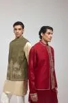 Green Embroidered Silk Half Jacket Set