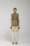 Green Embroidered Silk Half Jacket Set