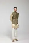 Green Embroidered Silk Half Jacket Set
