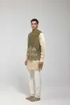 Green Embroidered Silk Half Jacket Set