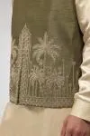 Green Embroidered Silk Half Jacket Set
