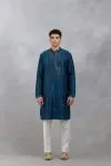 Blue Embroidered Slub Silk Kurta Set