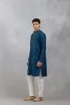 Blue Embroidered Slub Silk Kurta Set