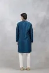 Blue Embroidered Slub Silk Kurta Set