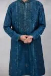 Blue Embroidered Slub Silk Kurta Set